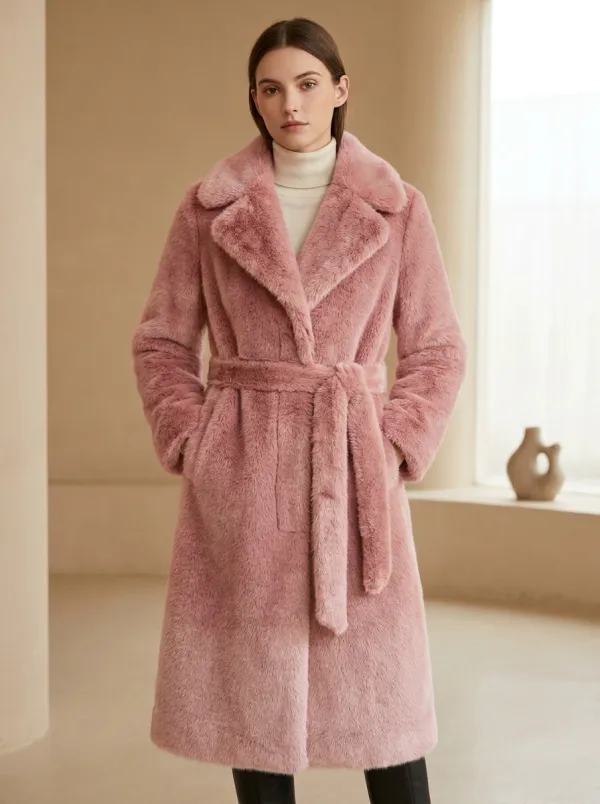 Self Tie Belt Belted Faux Fur Coat