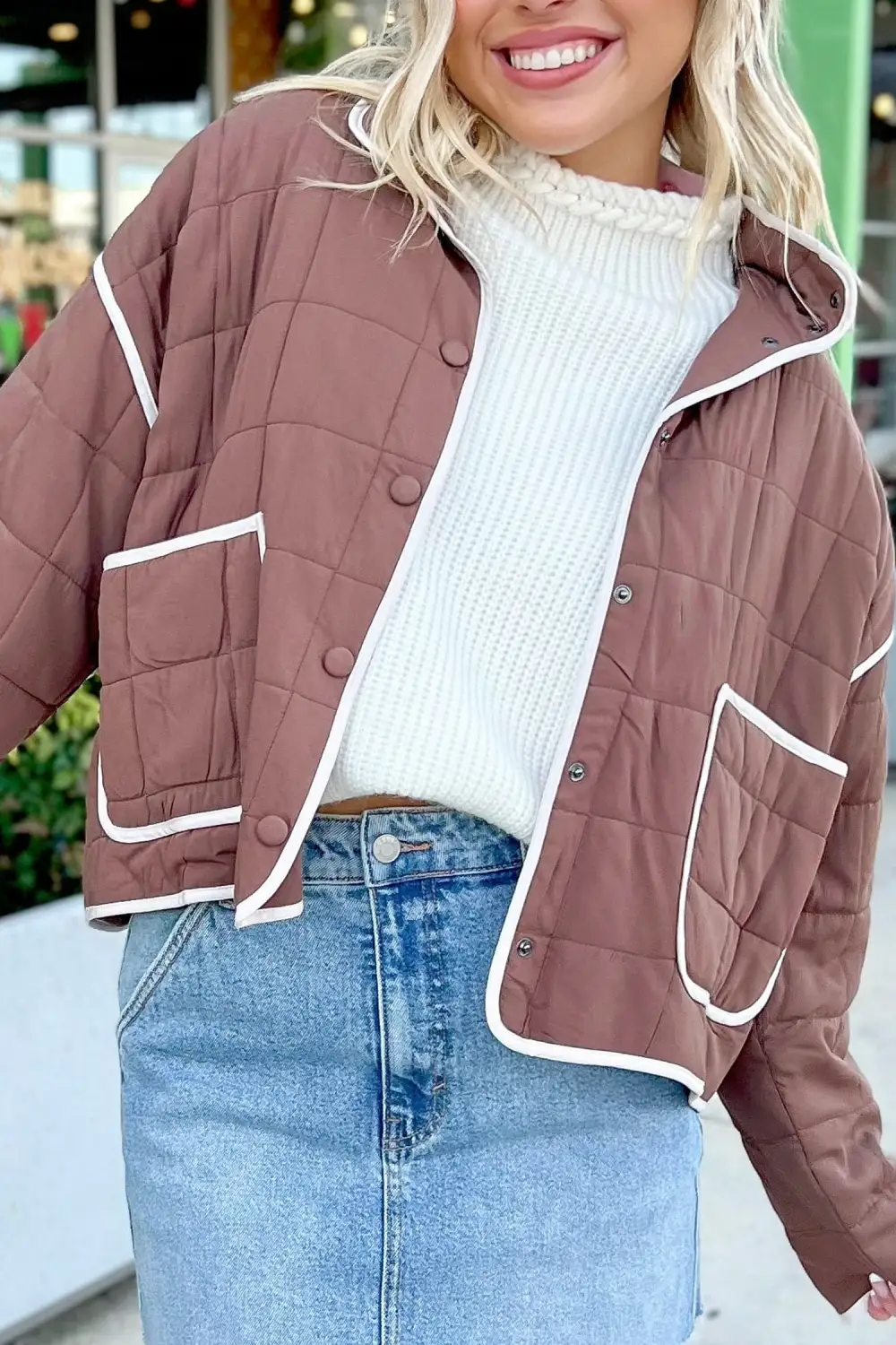 Women's Quilted Metal Button Pocket Jacket
