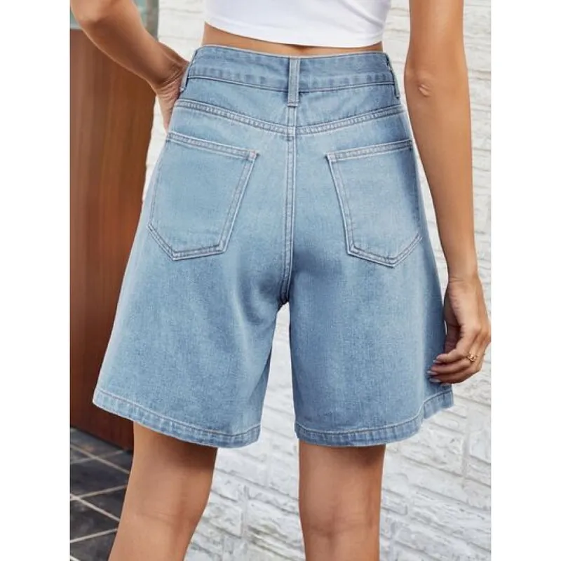 High-Waist Denim Shorts with Pockets