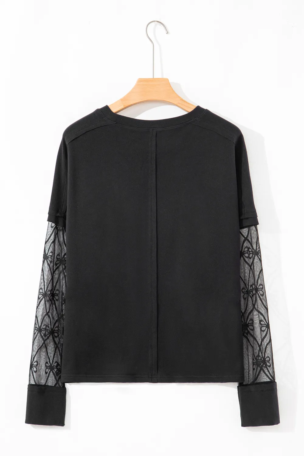 Black Bow Textured Patchwork Long Sleeve Tee