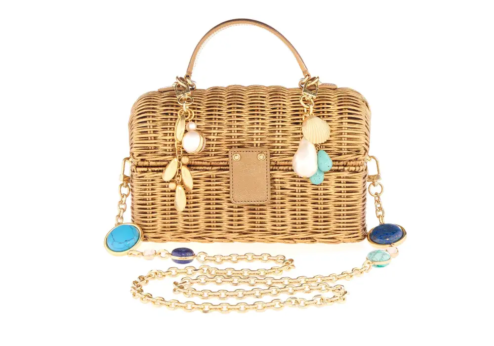 Textured Sea Charm Woven Basket Top Handle Bag