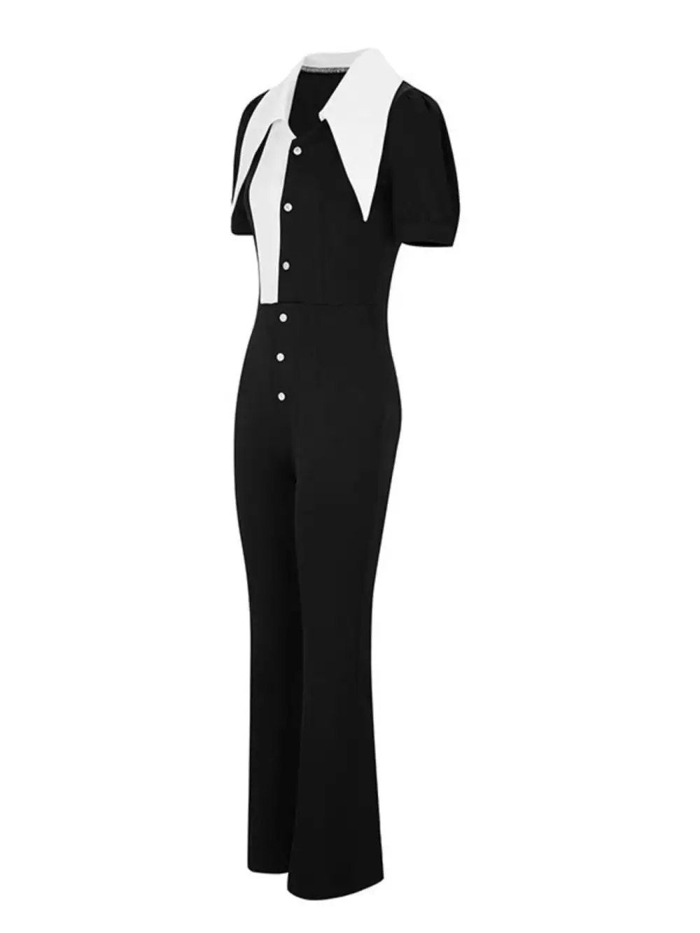 Contrast Button Down Wide Leg Jumpsuit