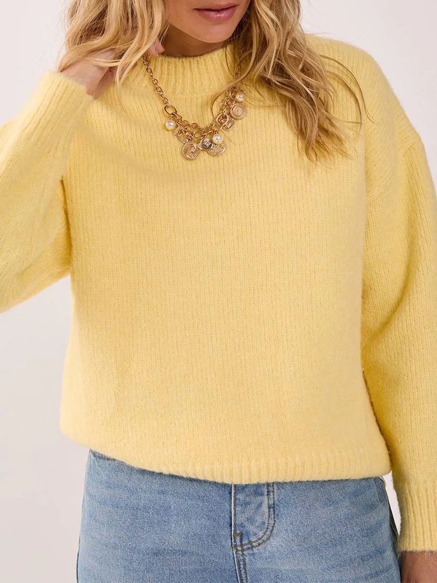 Lady's Stylish Loose-Fitting High-Neck Knitted Top