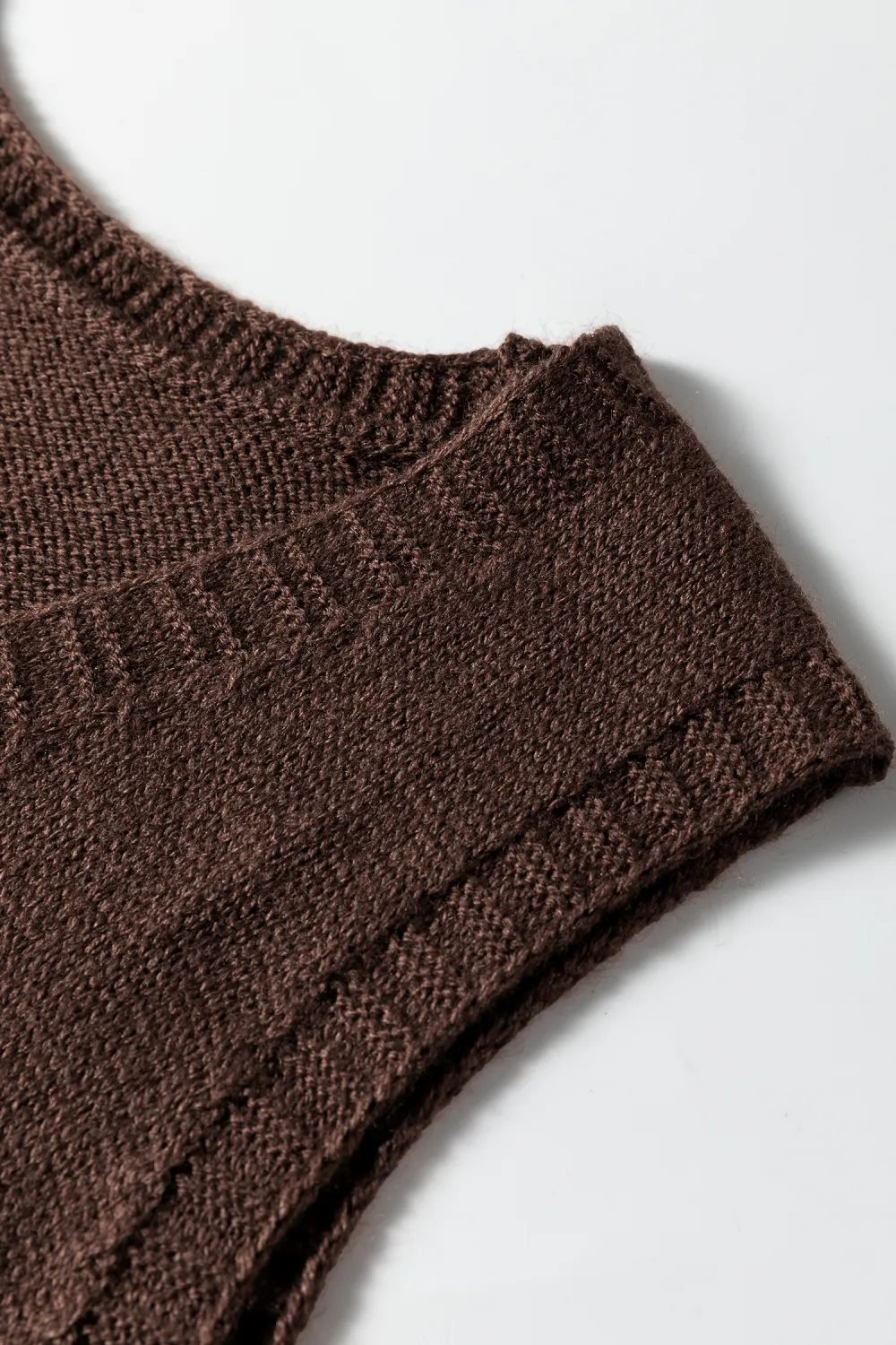 Dark Brown Ribbed Deep V Vest