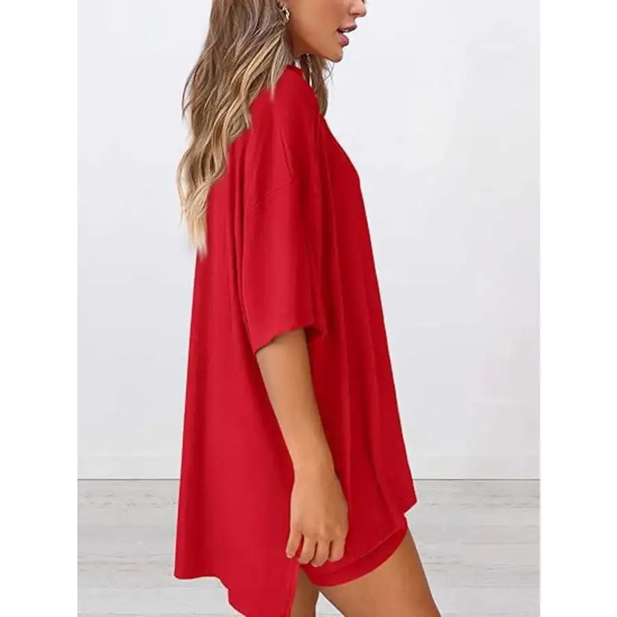 Oversized Round Neck Top and Shorts Set