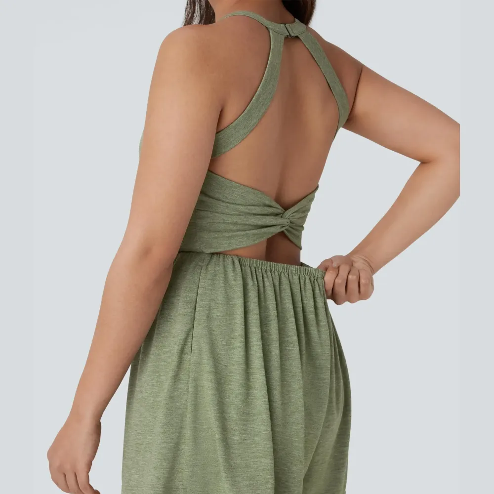 Backless Twisted Harem Casual Plus Size Jumpsuit with Side Pocket-Easy Peezy Edition