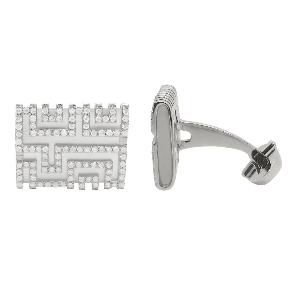Classic Modern Diamond Mother Of Pearl Cufflinks