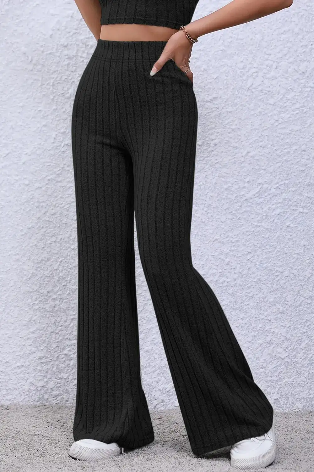 Flare High Waist Ribbed Cropped Pants