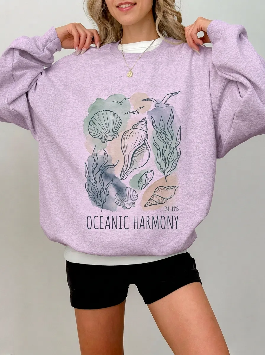 Women's Coastal Oceanic Harmony Seashell Graphic Sweatshirt
