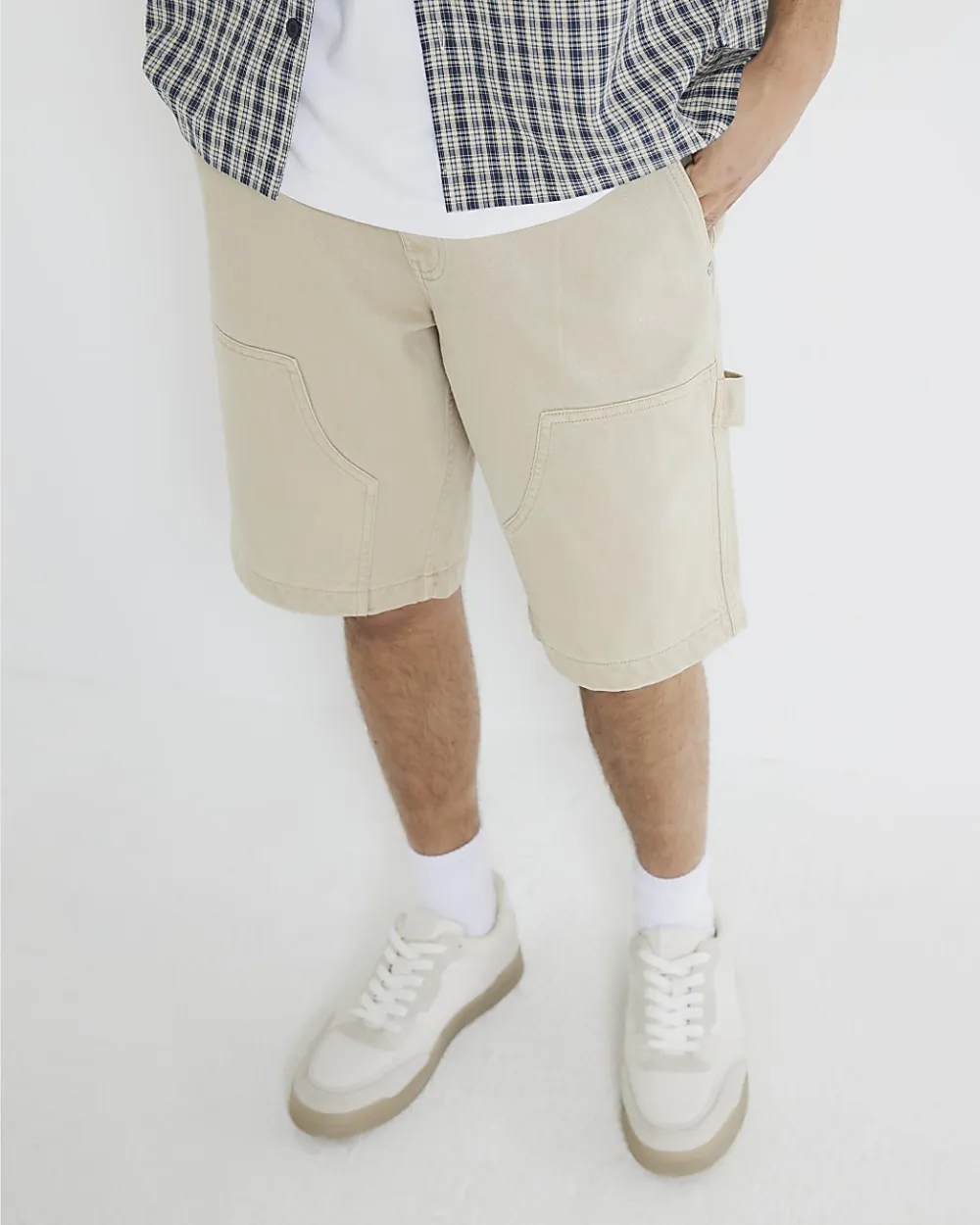 Men's Khaki Denim Shorts with Large Pockets
