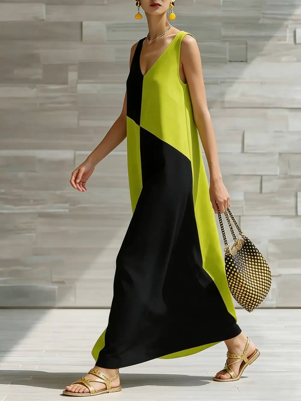 Block Sleeveless Maxi Dress