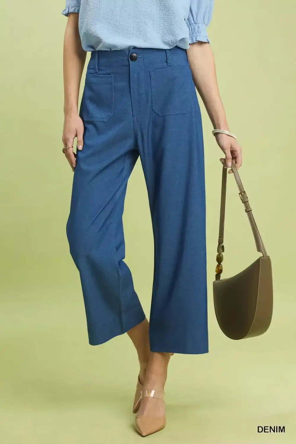 Wide Leg Cropped Pocketed High Waist Jeans