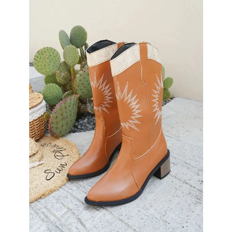 Lounge Point Toe Block Heels Boots