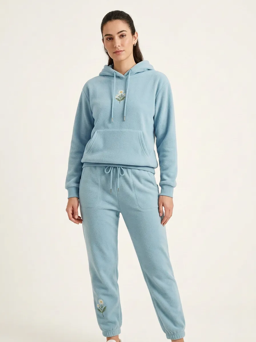 Women's Floral Embroidered Hoodie And Jogger Set
