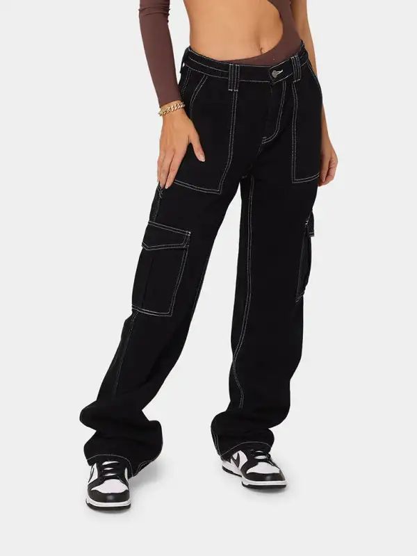 Textured Cargo Pocketed Denim Jeans