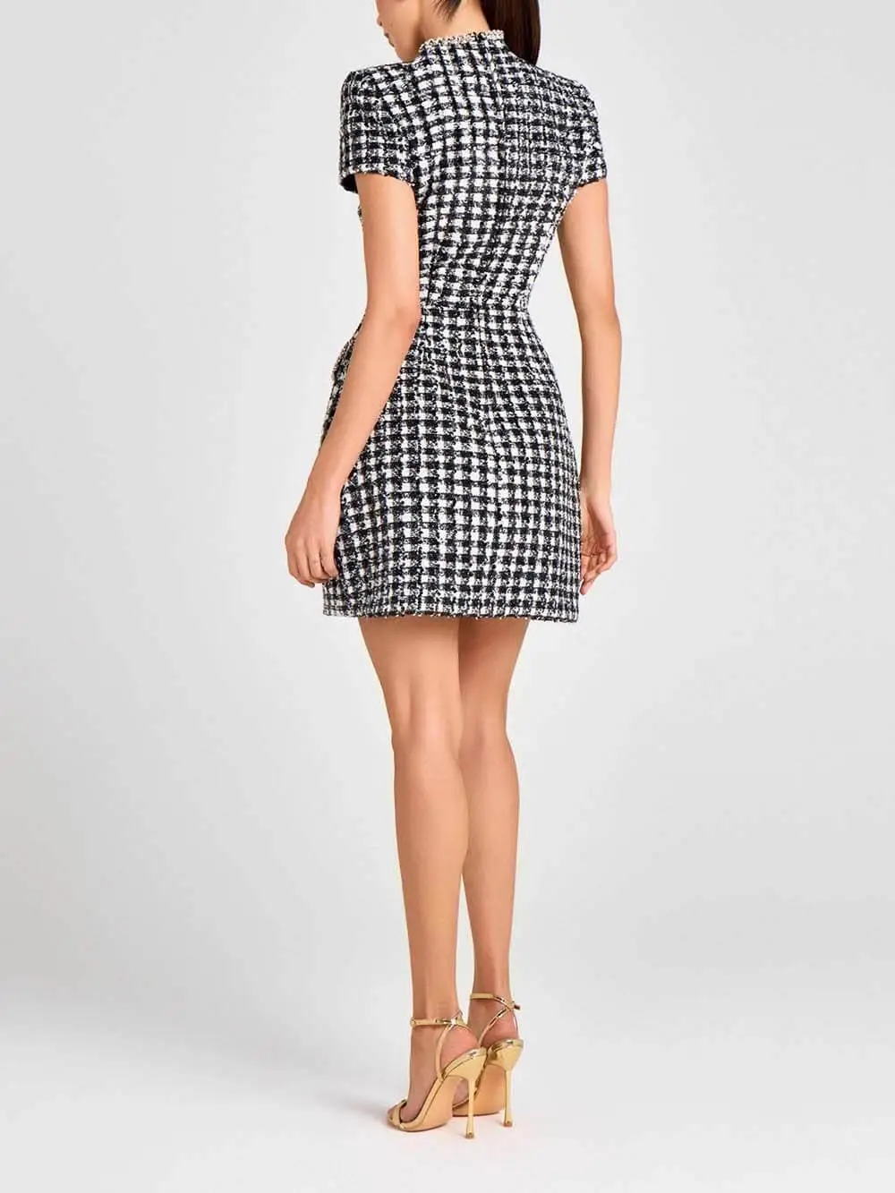 Sequin Beaded Plaid Tweed Elegant Mini Dress