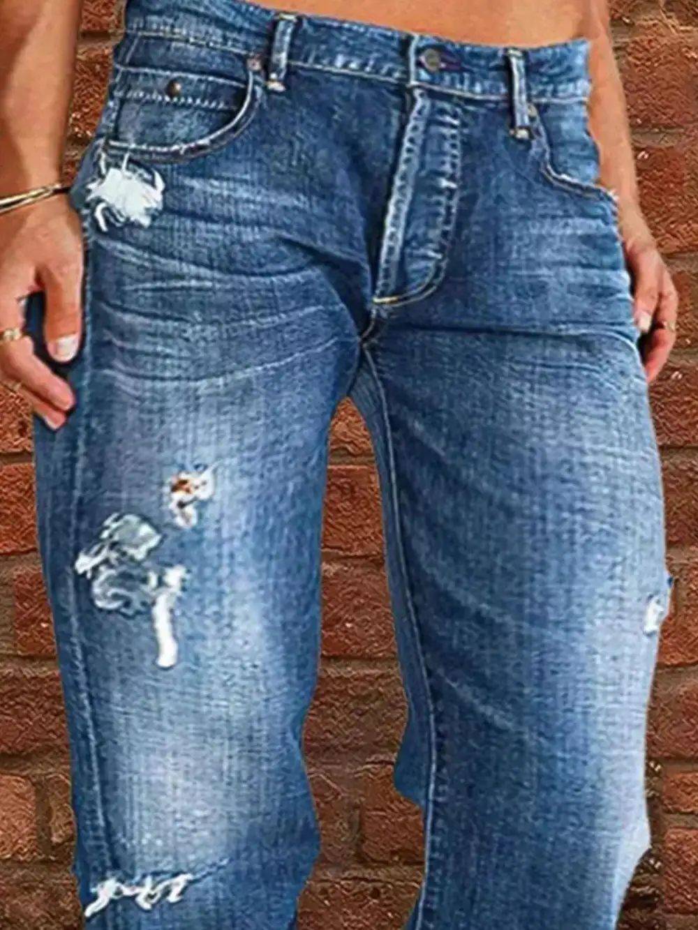 Floral Stretch Distressed Denim Jeans