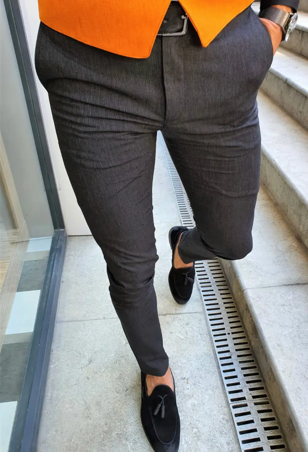 Streamlined Slim Fit Linen Tailored Trousers