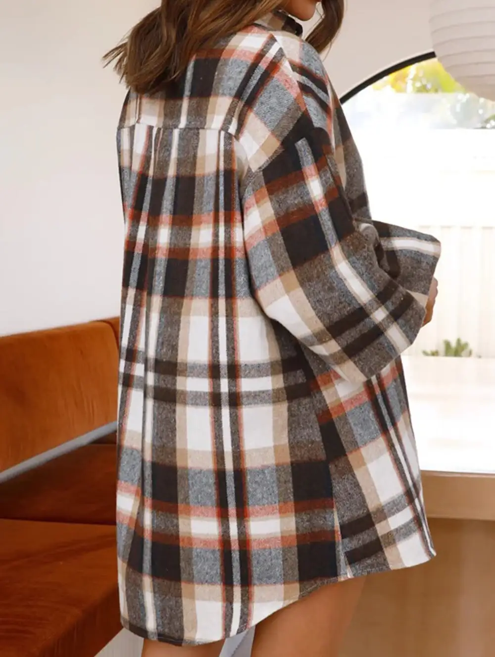 Plaid Lantern Sleeve Shirt