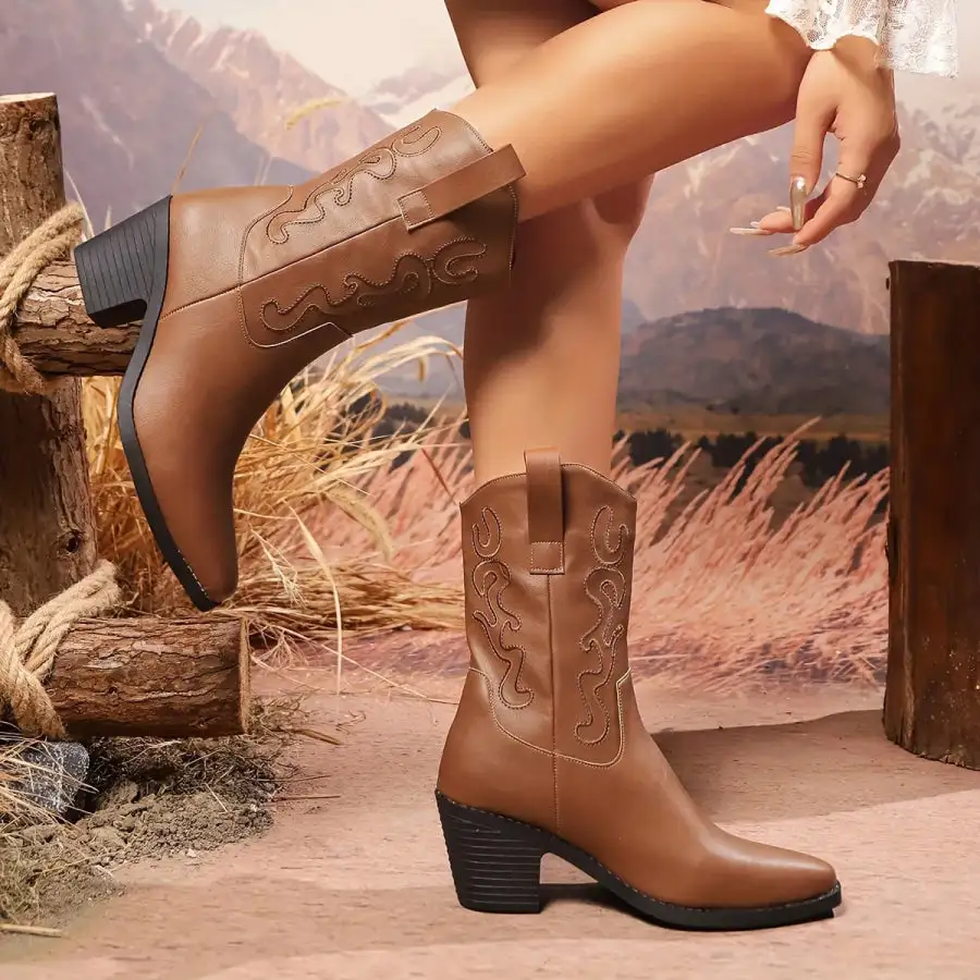 Lightweight Point Toe Block Heels Boots