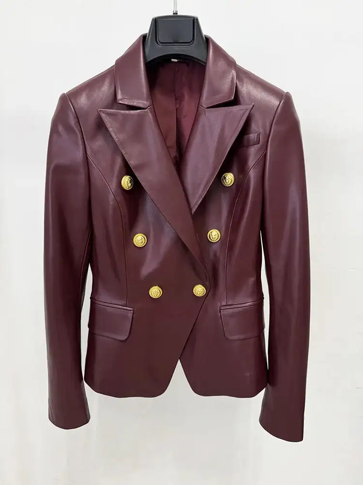 Faux Leather Double Breasted Blazer
