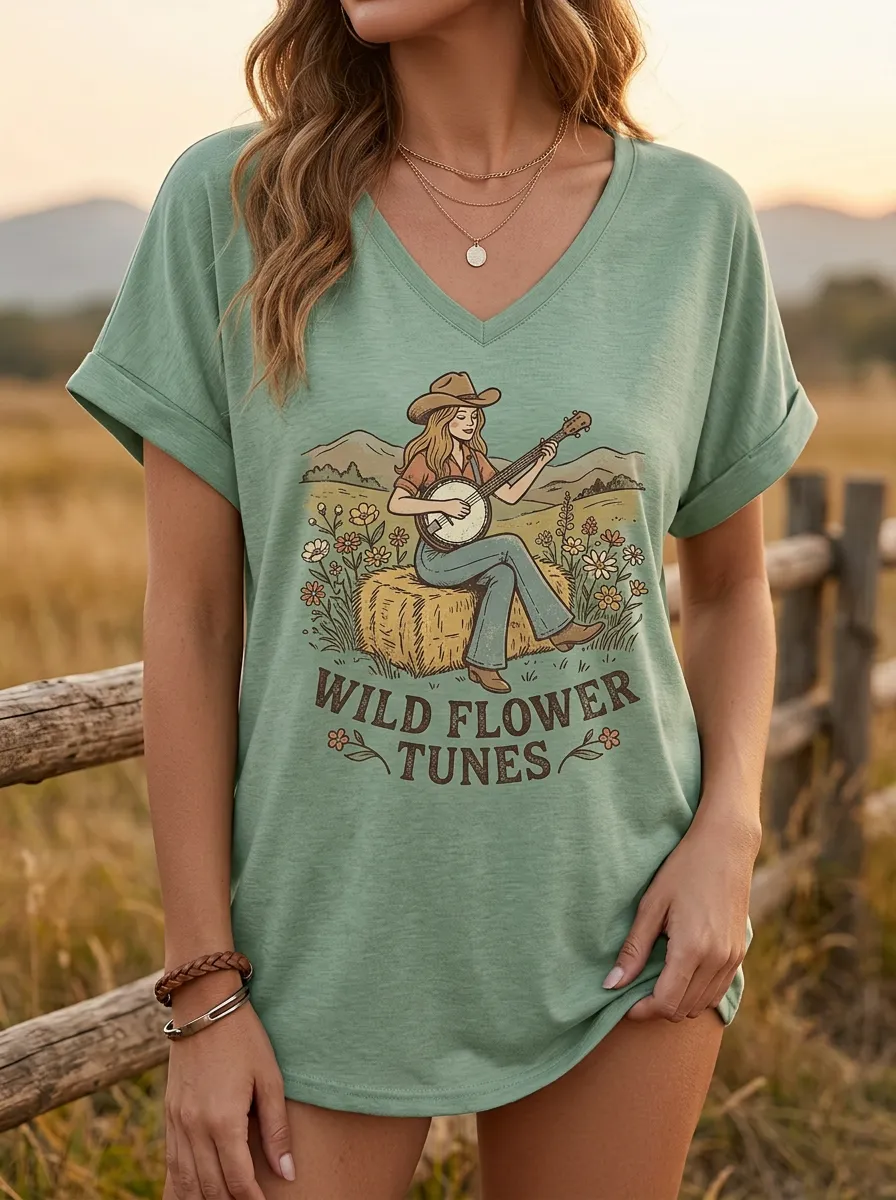 Floral Country-Music Women's V-Neck T-Shirt