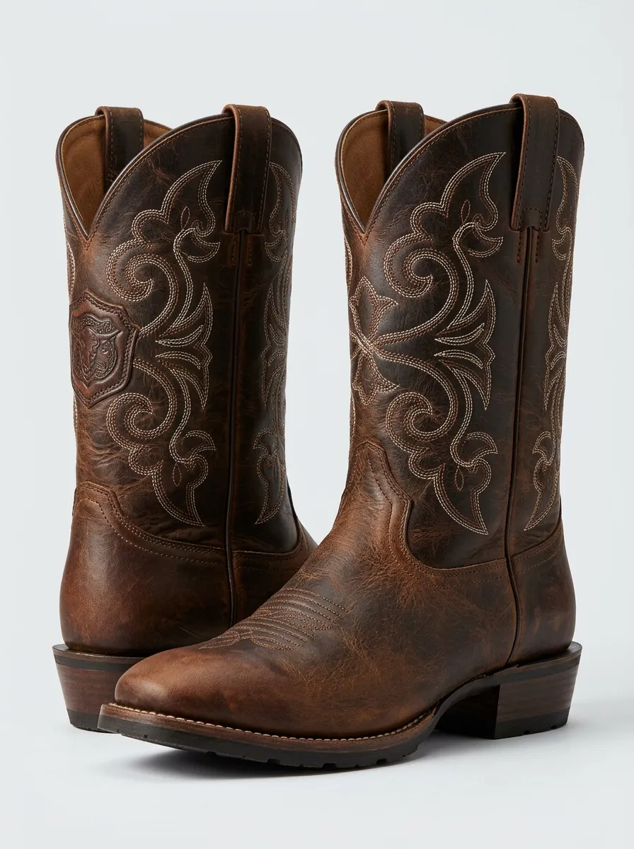Outlaw-Inspired Embroidered Leather-Look Western Edit Men's Western Cowboy Boots