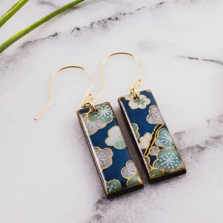Rectangle Drop Earrings - Dusky Cherry Blossom