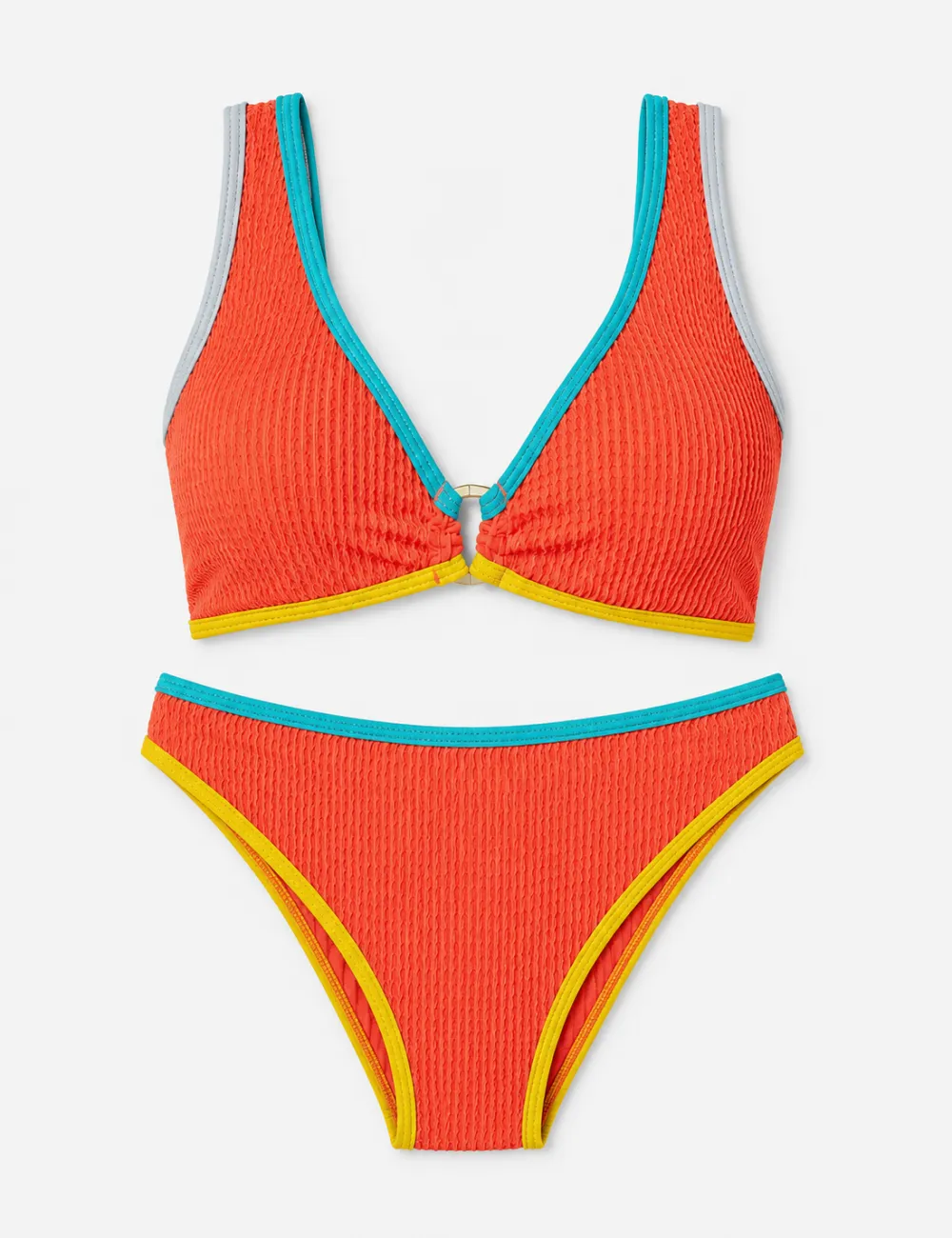 V Neck Contrast Trim Bralette Two Piece Bikini Set