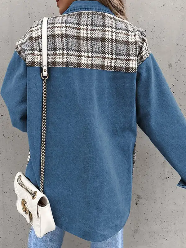 Button-Down Lapel-Collar Collared Denim Jacket