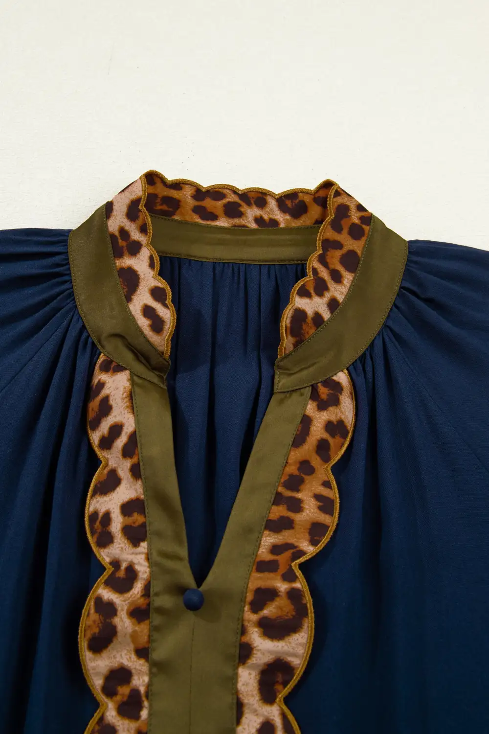 Button Detail Leopard Metallic Trim Short Sleeve Tunic Dress
