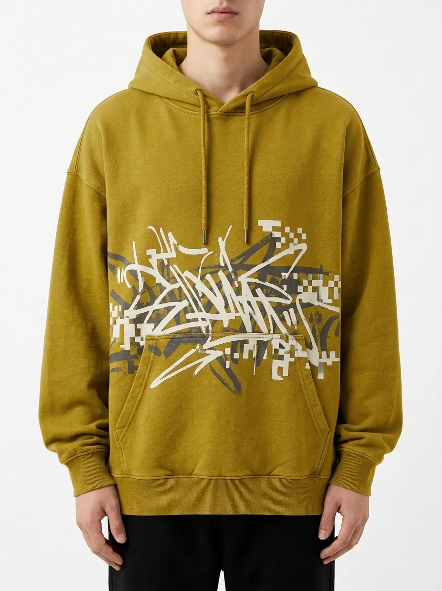 Streetwear Pixel Graffiti-Inspired Men's Graphic Hoodie