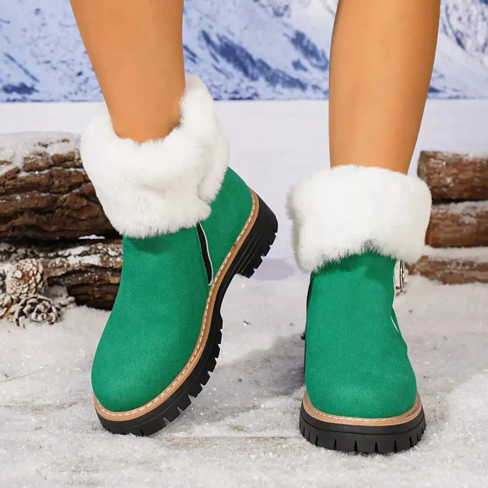 Fuzzy Ankle Boots with Zipper Detail