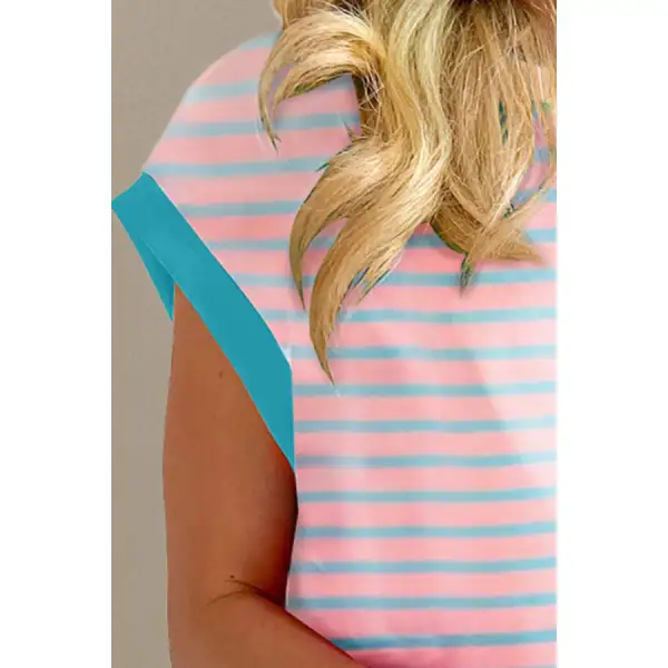 Contrast Trim Striped Round Neck Top and Shorts Set