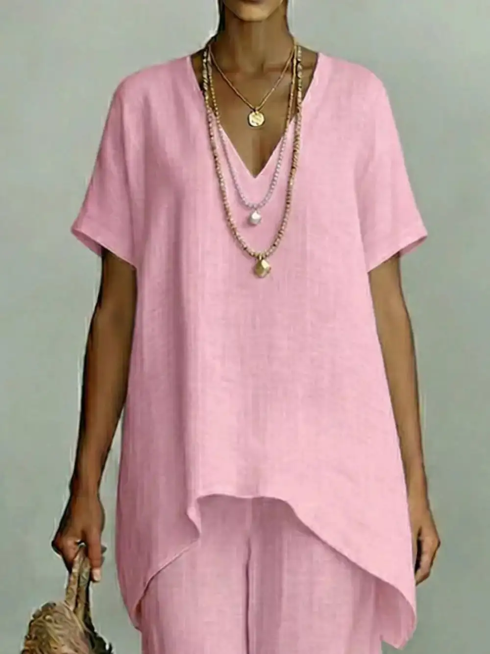 Full Size V Neck Top and Wide Leg Pants