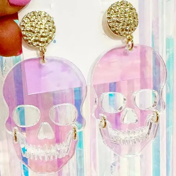 Iridescent Skull Charm Detail Earrings