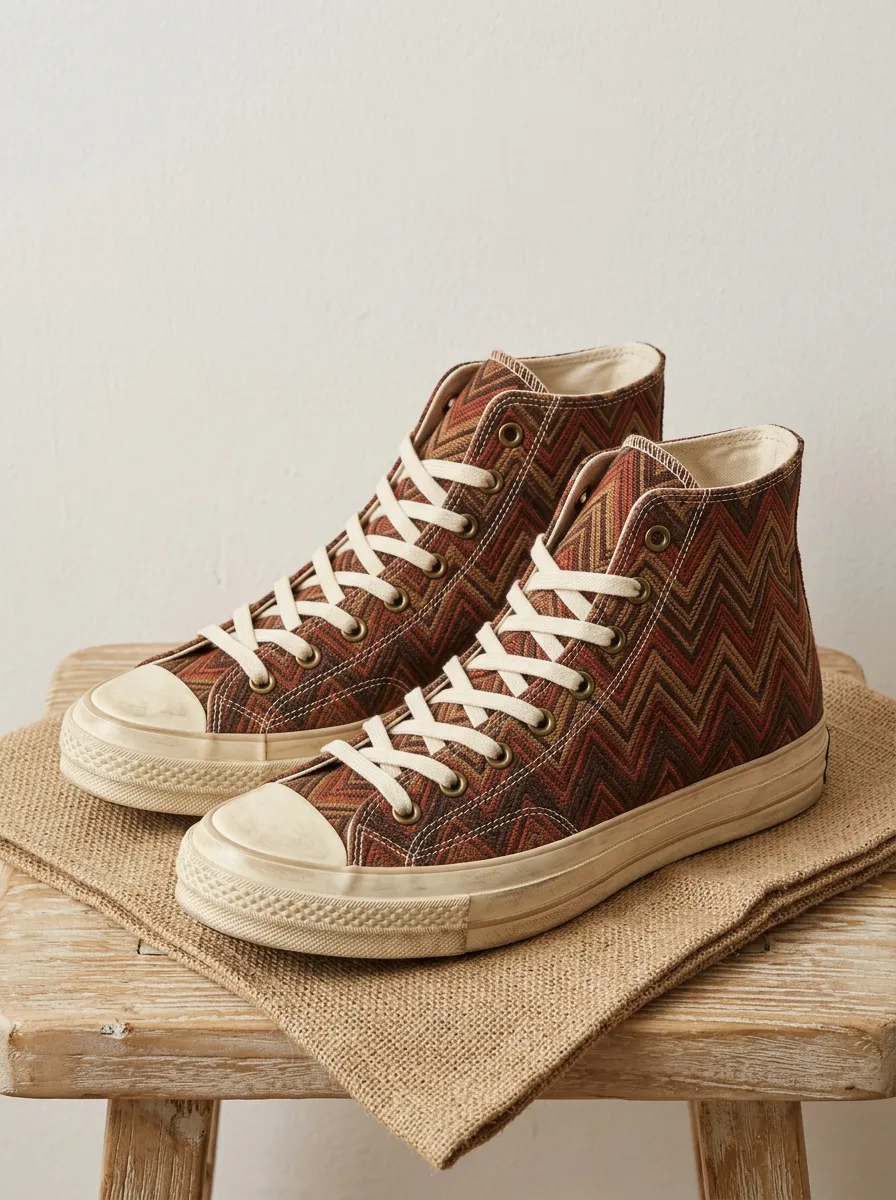 Men's Vintage Chevron Pattern Printed Canvas High Top Shoes