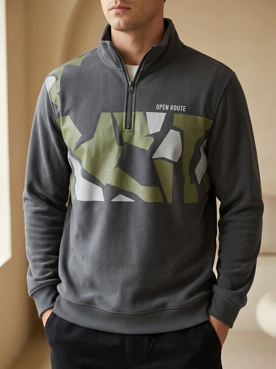Half-Zip Geometric Camo Men's Half-Zip Sweatshirt