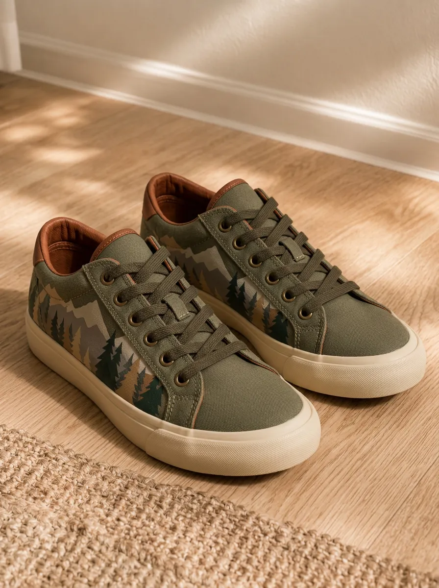 Men's Laid Back Nature Lover Mountain Forest Patterned Canvas Shoes
