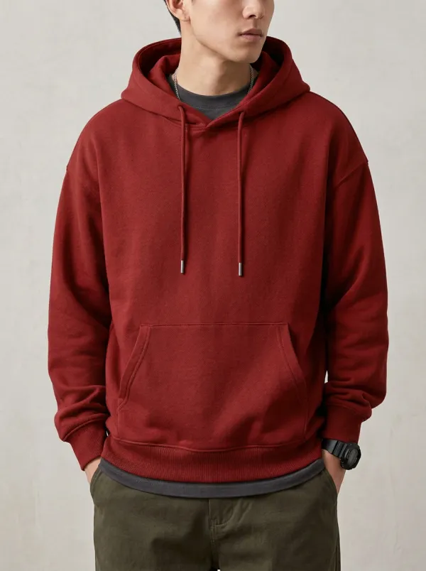 Casual Pullover Minimalist Solid Style Men's Hoodie