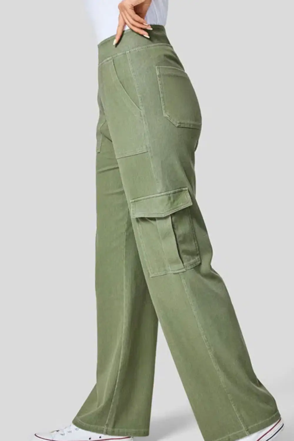 Refined High-Waist Washed Pocketed Stretch Straight Leg Jeans
