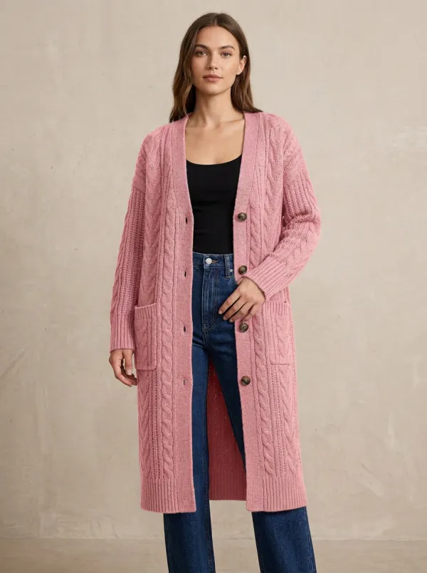 Women's Cable Knit Button Detail Knit Cardigan
