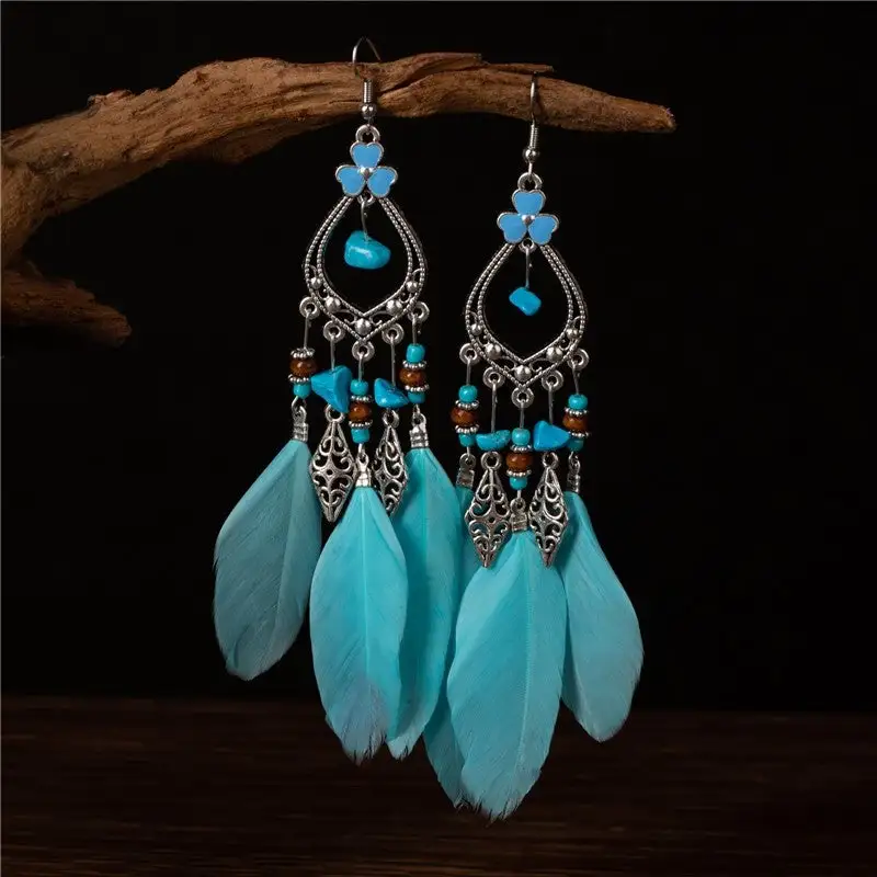 Feather Tassel Alloy Drop Earrings