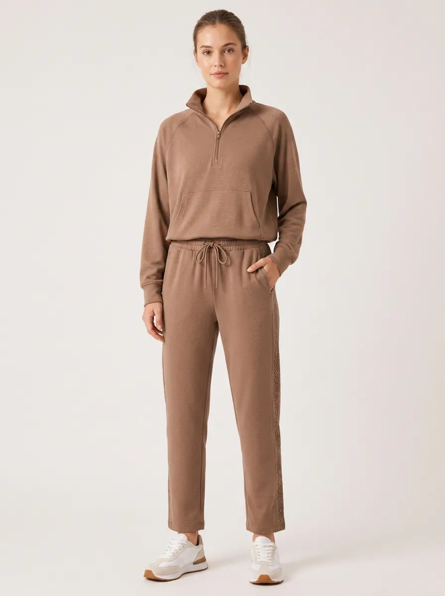 Women's Casual Lounge Geometric Side-Stripe Printed Tracksuit