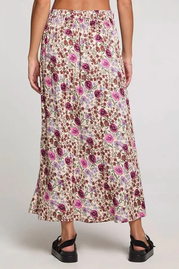 Pink Floral Print Front Slit Midi Skirt