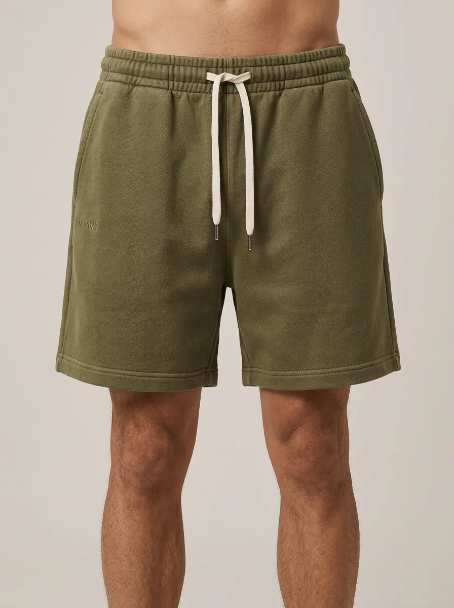 Men's Minimalist EST 2024 Olive Green Printed Shorts