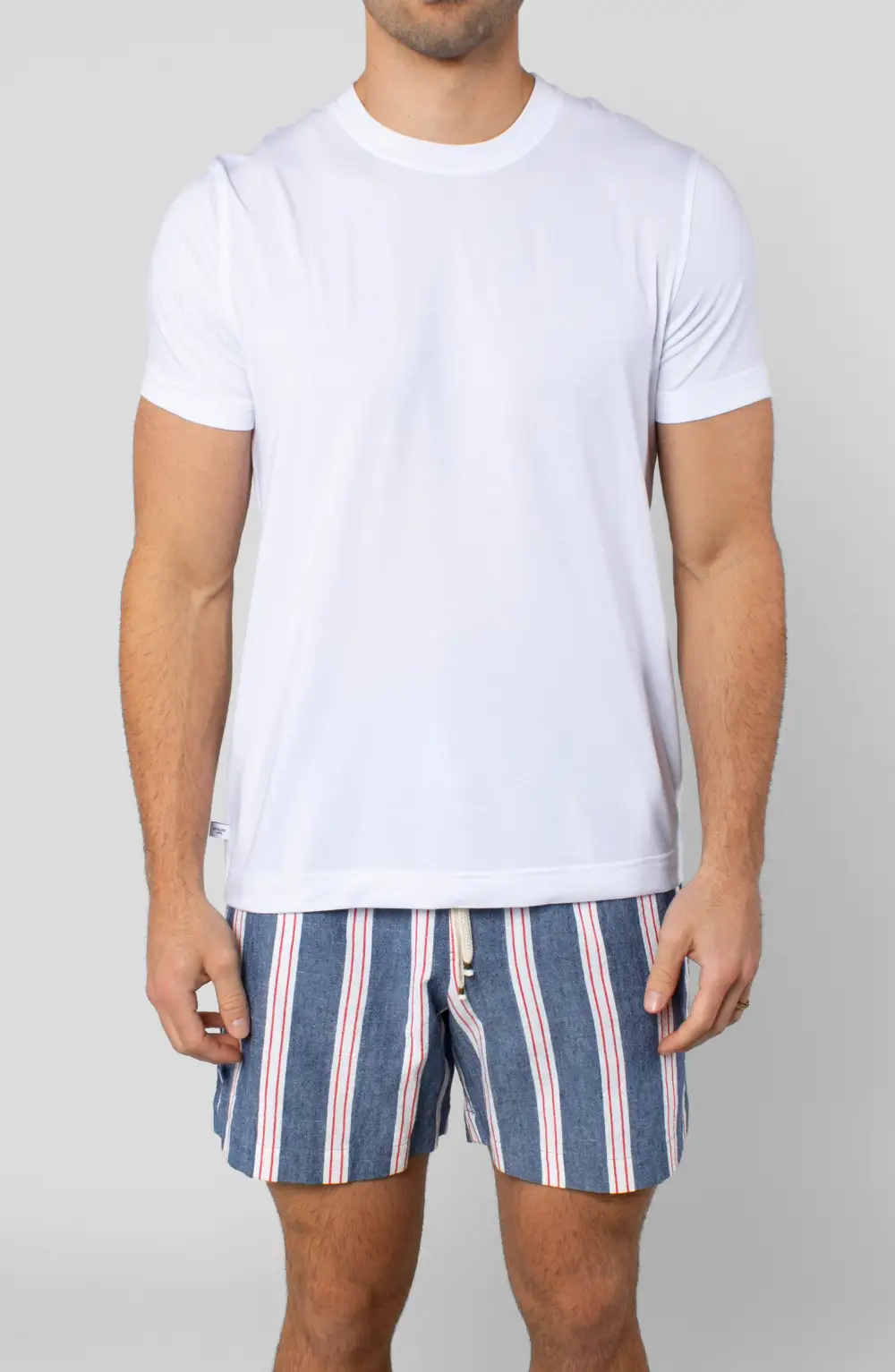 Men's Striped Cotton Linen Welt Pocket Shorts