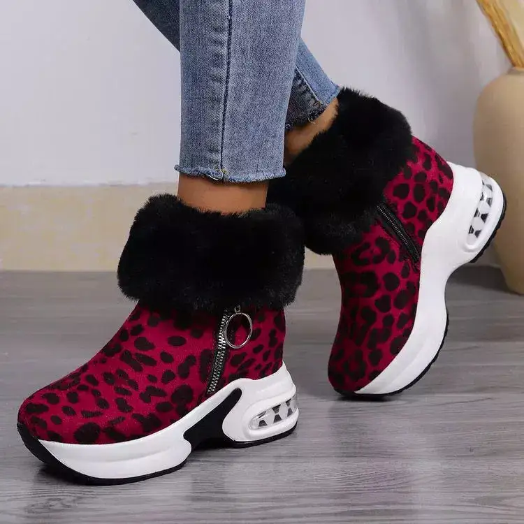 Fuzzy Side-Zip Platform Ankle Boots
