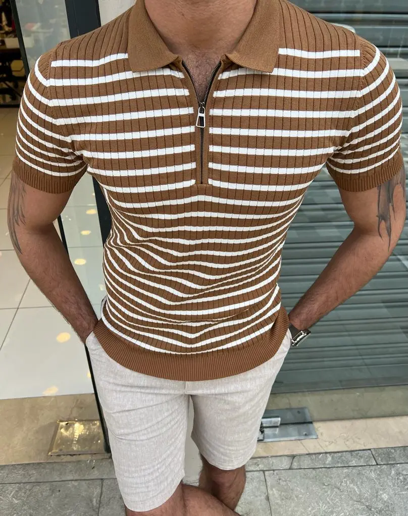 Classic Slim Fit Cotton Zip Detail T-Shirt