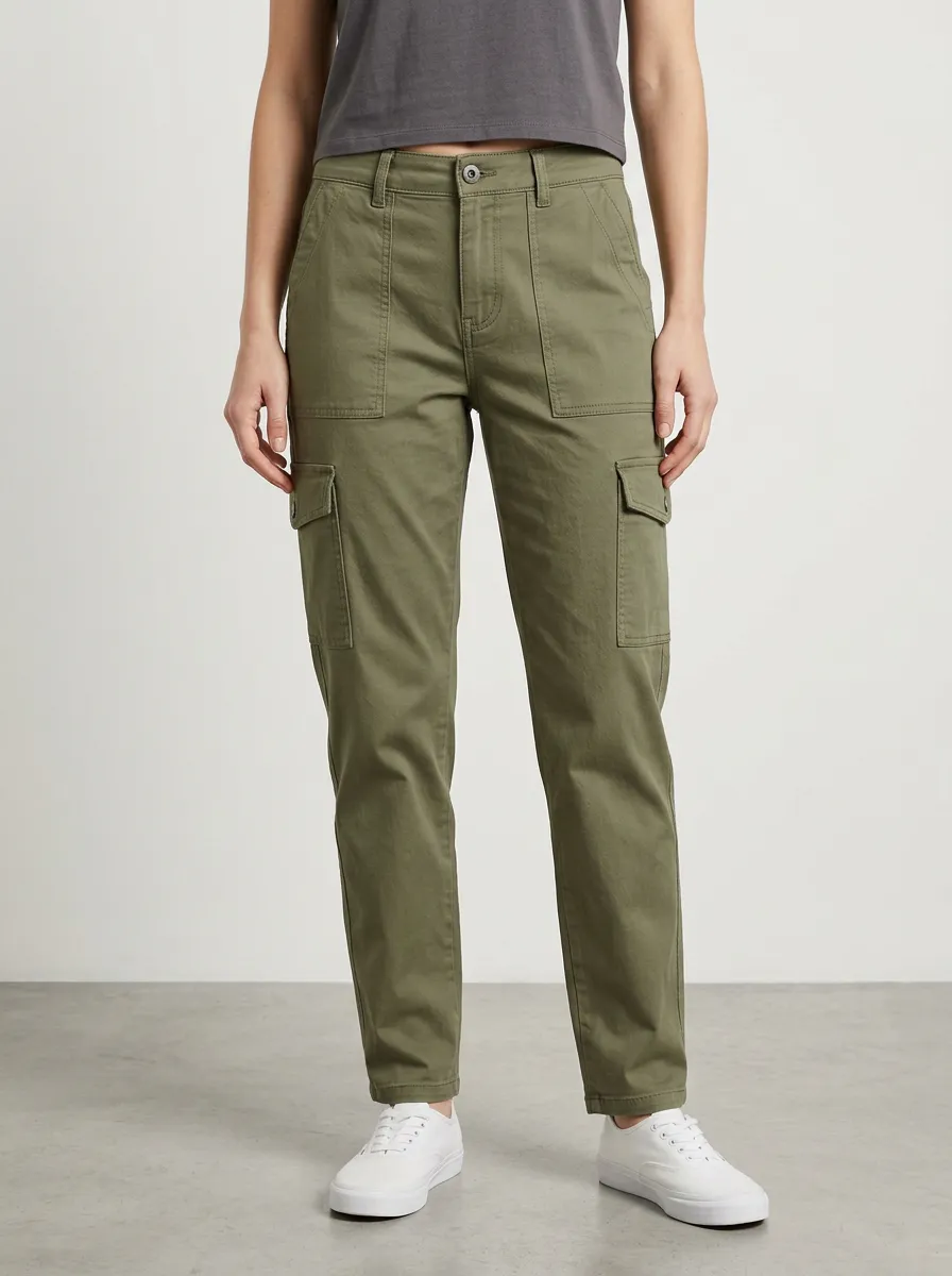 Women's Mid-Rise Flap-Pocket Patch-Pocket Straight-Leg Cargo Pants